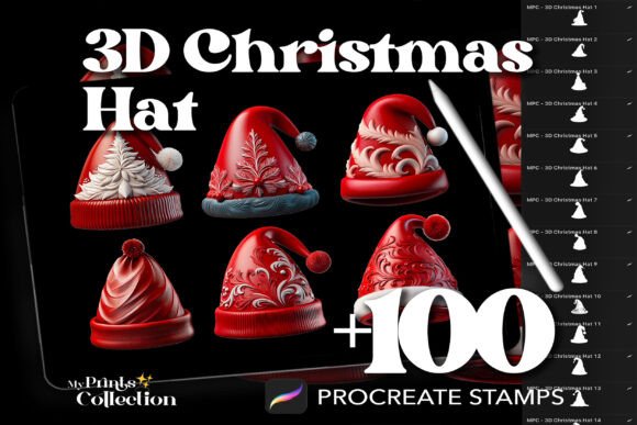 100 Procreate 3D Christmas Hat Stamps: Elevate Your Holiday Digital Art