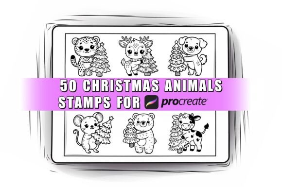 50 Christmas Animals Procreate Stamps