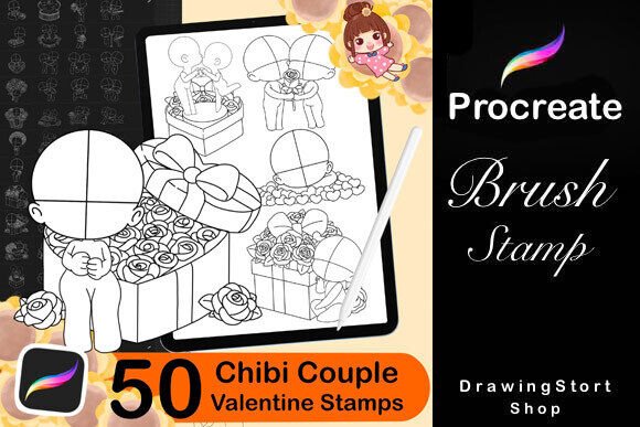 50Procreate Chibi Couple Valentine Stamp: A Creative Toolkit for Digital Artists