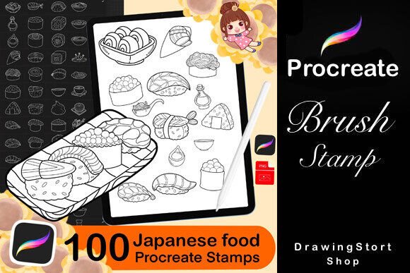Elevate Your Digital Art with 100 Procreate Japanese Food Stamps