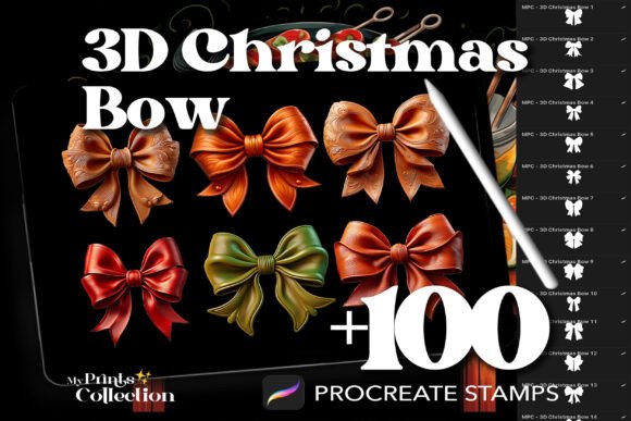 Mastering Holiday Aesthetics with 100 Procreate 3D Christmas Bow Stamps