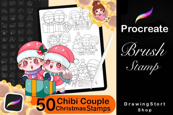 Mastering the Art of 50 Procreate Chibi Couple Christmas Stamps for Digital Illustration