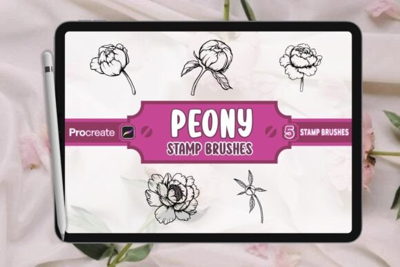 Peony Brush Stamp Set for Procreate