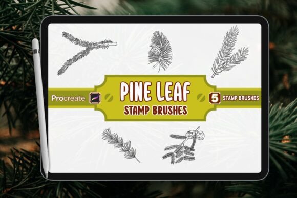 Pine Leaf Brush Stamp Set for Procreate