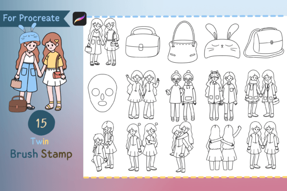 Procreate Brush Stamp Twin: 15 Cute Doodles