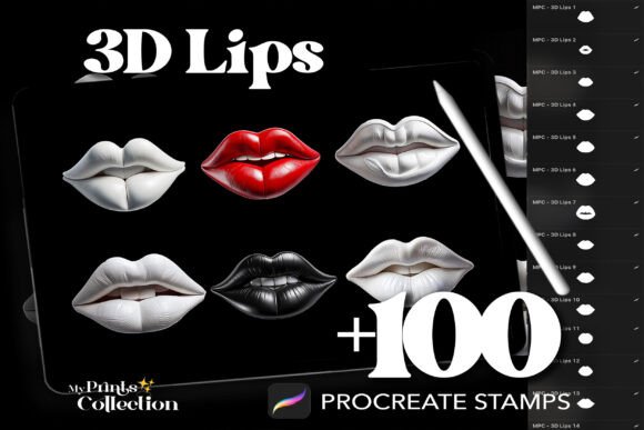 Transform Your Digital Artwork with 100 Procreate 3D Lip Stamps