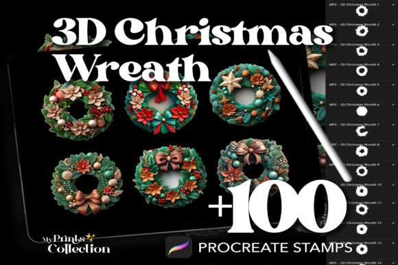 Transform Your Holiday Art with 100 Procreate 3D Christmas Wreath Stamps
